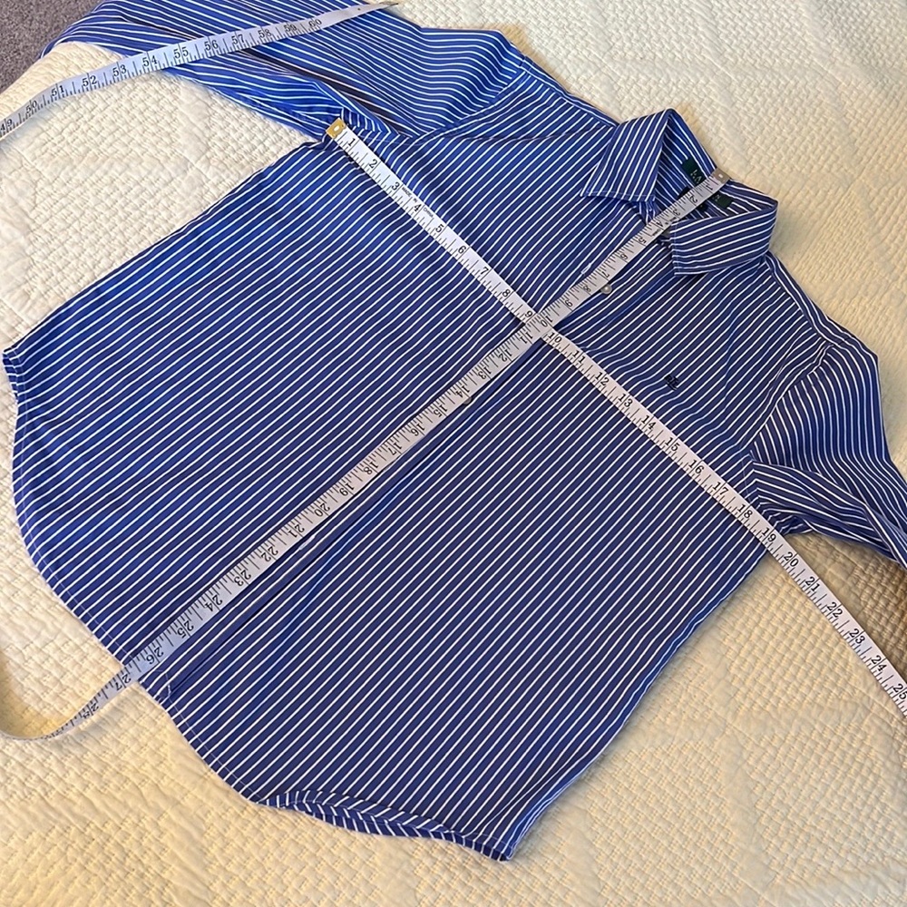 LAUREN BLOUSE Blue White Stripe  Small C9 - Picture 3 of 10